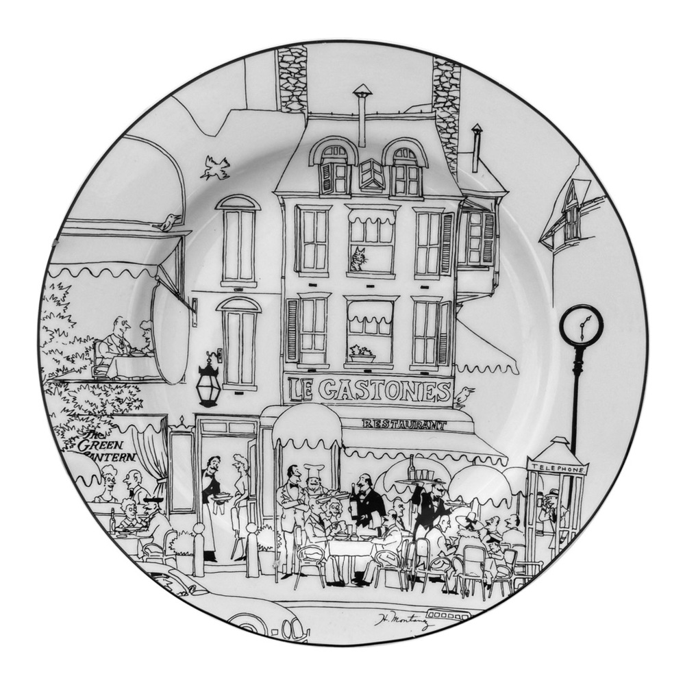Epoch Collection LE RESTAURANT 8” Salad Plates Chef Restaurant Scenes SET OF 4 - Picture 6 of 10